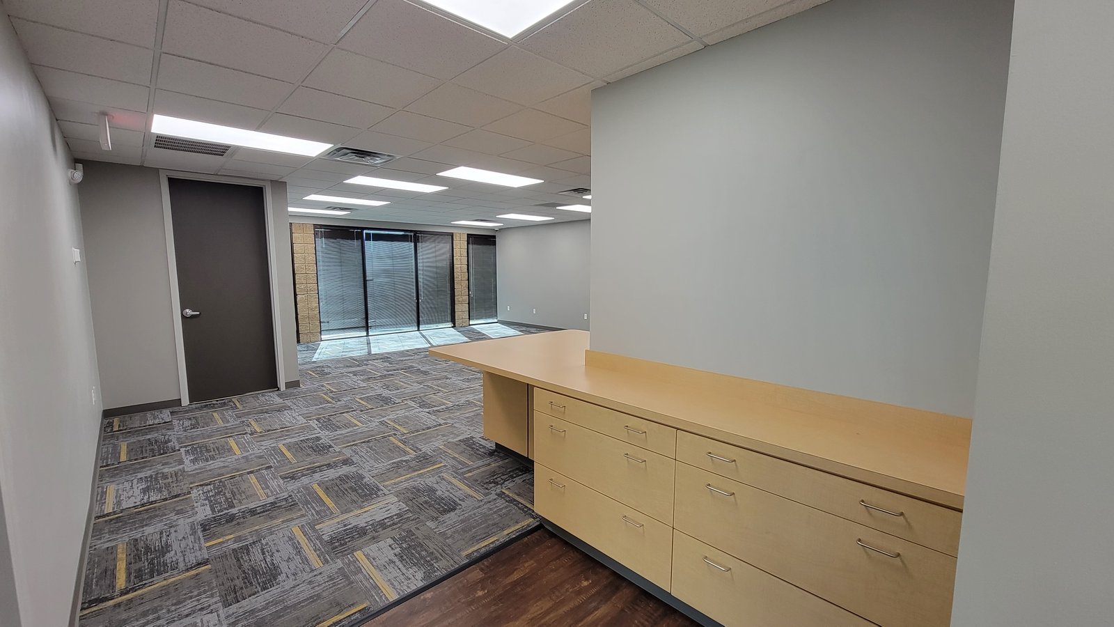 Commercial interior build-out with reception area